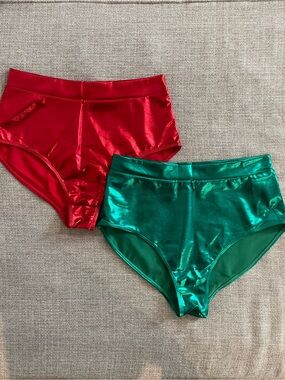 Vinaderhom Metallic Booty Shorts Women’s Size M Red Green Sexy Club Rave 2 Pack